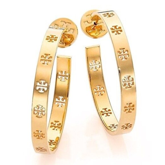 Tory Burch T Logo Gold Hoop Earrings - Picture 1 of 3